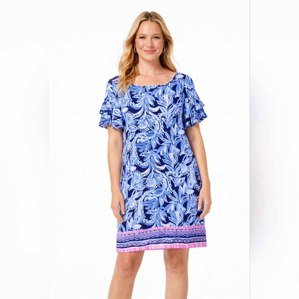 Lilly Pulitzer Blue & Pink Floral Ruffle-Sleeve Coverup Dress